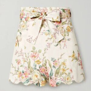 Zimmermann Zinnia Shorts Scalloped Floral-Print Linen AU 1